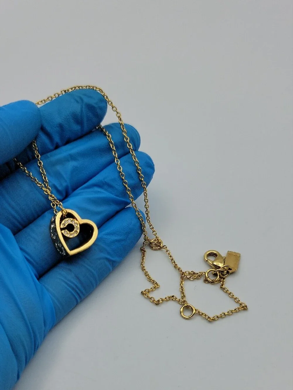 Coach Heart Pendant Necklace Gold Tone with Crystal Accent